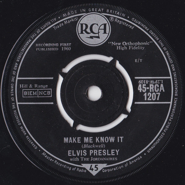 Elvis Presley With The Jordanaires : It's Now Or Never (O Sole Mio) (7", Single)