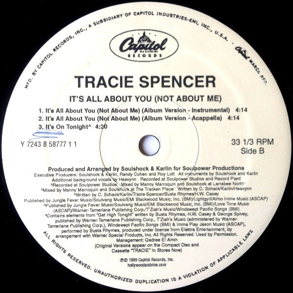 Tracie Spencer : It's All About You (Not About Me) (12")