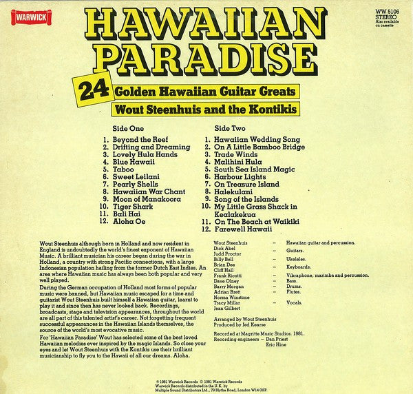 Wout Steenhuis And The Kontikis* : Hawaiian Paradise (LP, Album)