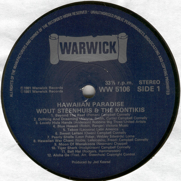 Wout Steenhuis And The Kontikis* : Hawaiian Paradise (LP, Album)