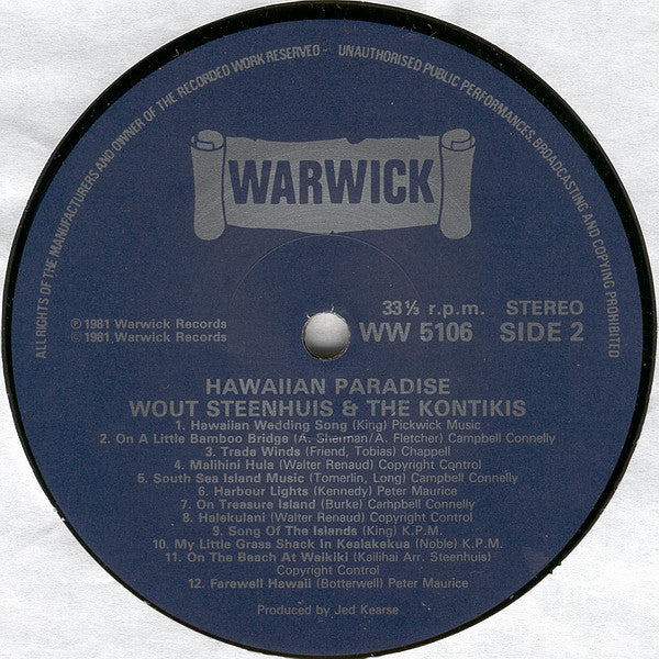 Wout Steenhuis And The Kontikis* : Hawaiian Paradise (LP, Album)