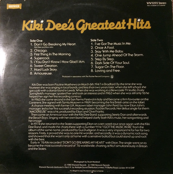 Kiki Dee : Kiki Dee's Greatest Hits (LP, Comp)