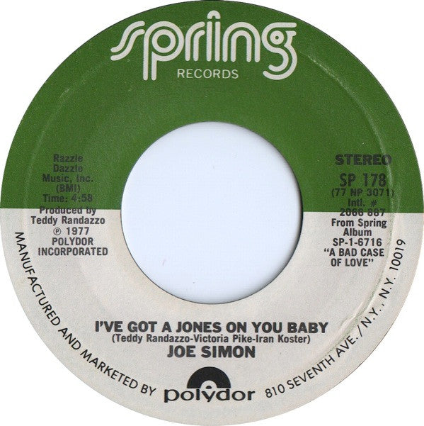 Joe Simon : For Your Love, Love, Love / I've Got A Jones On You Baby (7")