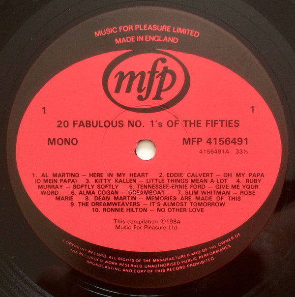 Various : 20 Fabulous No 1's Of The 50's (LP, Comp, Mono)