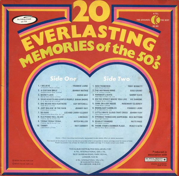Various : 20 Everlasting Memories Of The 50's (LP, Album, Comp, Ltd)