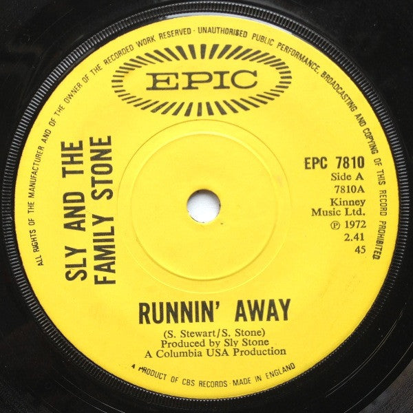 Sly & The Family Stone : Runnin' Away (7", Sol)