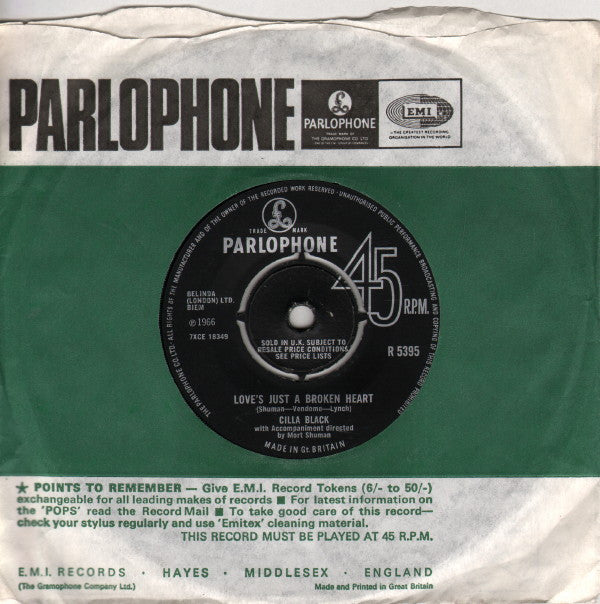Cilla Black : Love's Just A Broken Heart (7", Single)