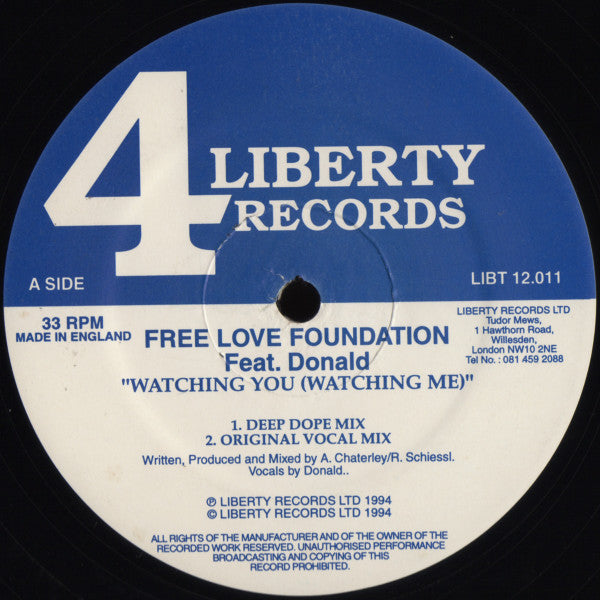 Free Love Foundation Feat. Donald (8) : Watching You (Watching Me) (12")