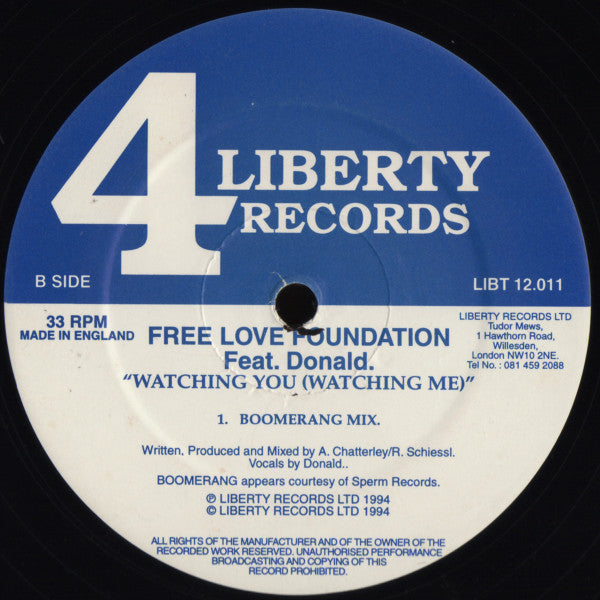 Free Love Foundation Feat. Donald (8) : Watching You (Watching Me) (12")