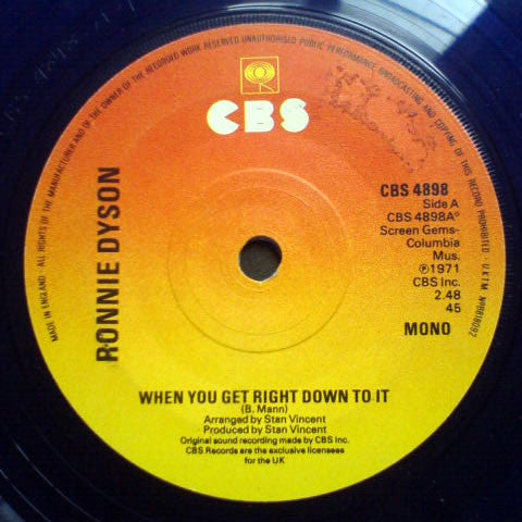 Ronnie Dyson : When You Get Right Down To It / The More You Do It (The More I Like It Done To Me) (7", Mono, RE, Blu)
