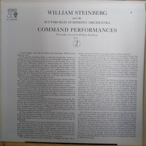 William Steinberg And The Pittsburgh Symphony Orchestra : Command Performances Volume 2 (LP, Album, Comp, RE, Gat)