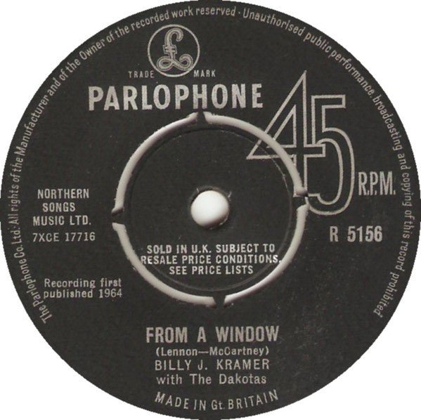 Billy J. Kramer & The Dakotas : From A Window (7", Single)