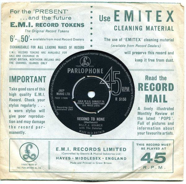 Billy J. Kramer & The Dakotas : From A Window (7", Single)