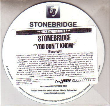 StoneBridge : You Don't Know (CDr, Single, Promo)
