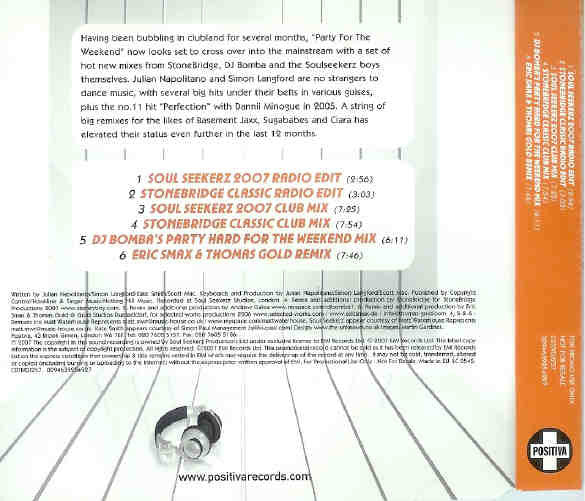 Soul Seekerz Feat. Kate Louise Smith : Party For The Weekend (CD, Single, Promo)