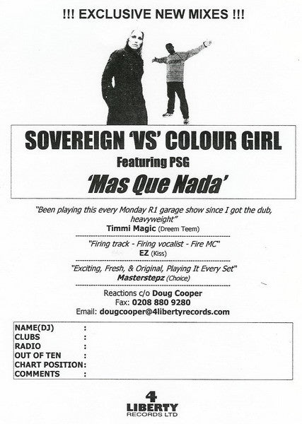 Colour Girl Featuring PSG : Mas Que Nada (12", Promo)