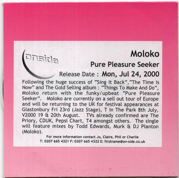 Moloko : Pure Pleasure Seeker (CD, Single, Promo)