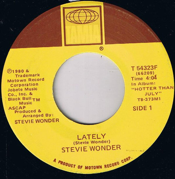 Stevie Wonder : Lately (7", Single)