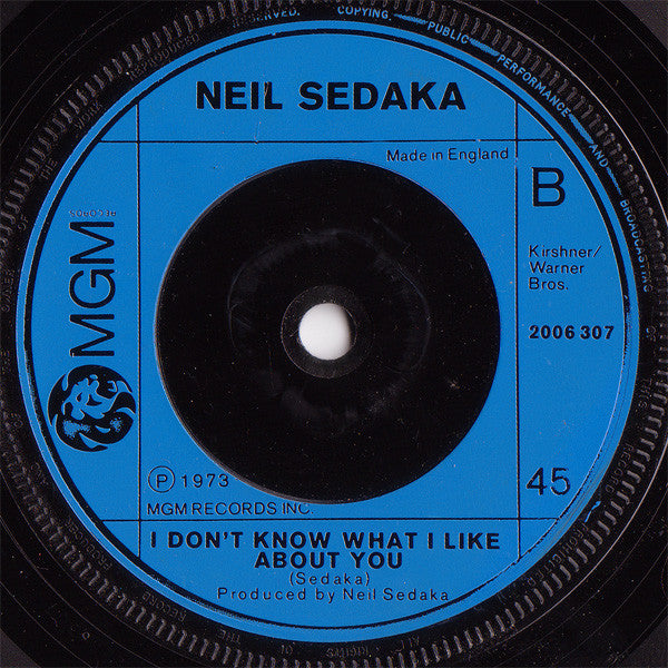 Neil Sedaka : Our Last Song Together (7", Single, Inj)