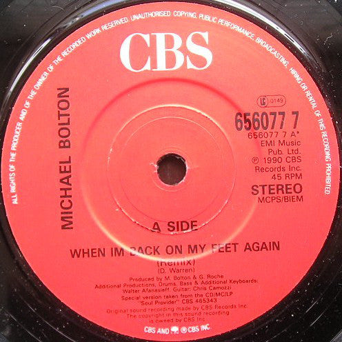 Michael Bolton : When I'm Back On My Feet Again (Remix) (7", Single)