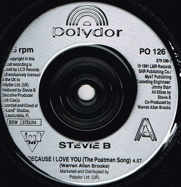 Stevie B : Because I Love You (The Postman Song) (7", Single, Inj)