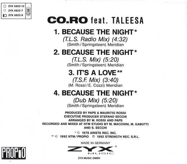 Co.Ro. Feat. Taleesa : Because The Night (CD, Maxi)