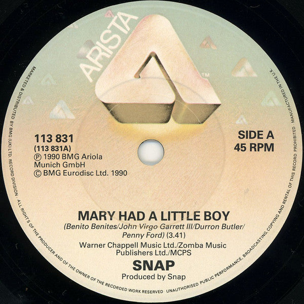 Snap! : Mary Had A Little Boy (7", Single, Pap)
