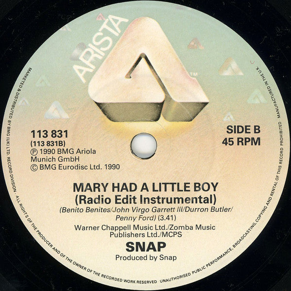Snap! : Mary Had A Little Boy (7", Single, Pap)