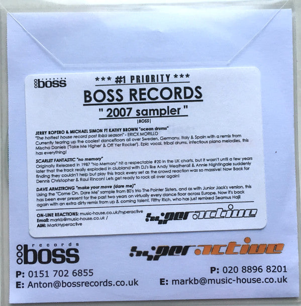 Jerry Ropero & Michael Simon Ft. Kathy Brown / Scarlet Fantastic / Dave Armstrong : Boss Records 2007 Sampler (CDr, Promo, Smplr)