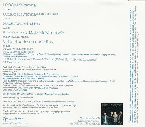 Blue (5) : UMakeMeWanna (CD, Single, Enh)