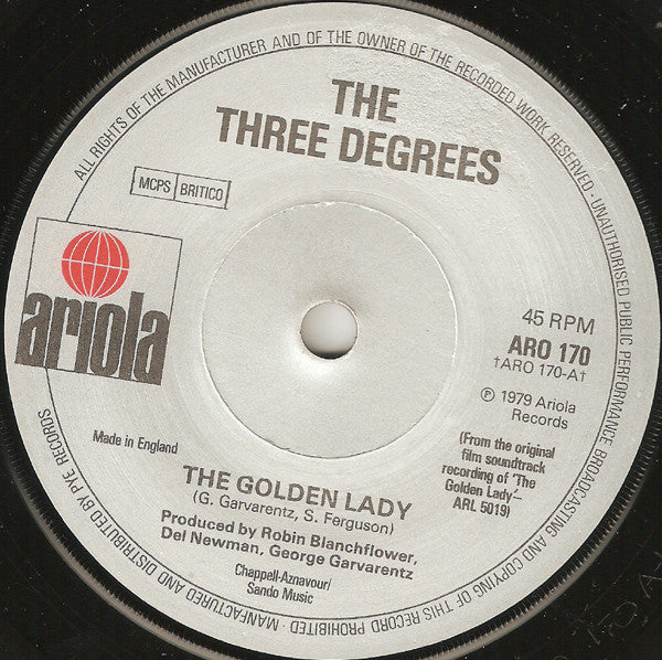 The Three Degrees : The Golden Lady (7", Single, Sol)