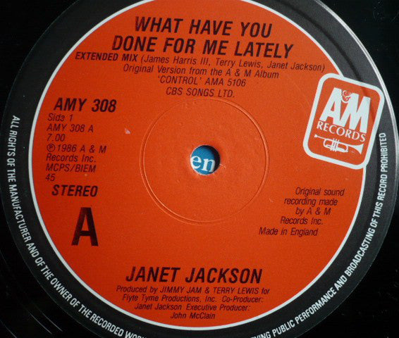 Janet Jackson : What Have You Done For Me Lately (Extended Mix) (12")