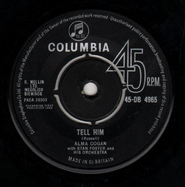 Alma Cogan : Tell Him (7", Single, P/T)