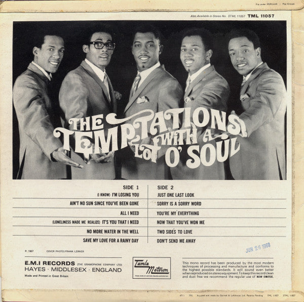 The Temptations : The Temptations With A Lot O' Soul (LP, Album, Mono)