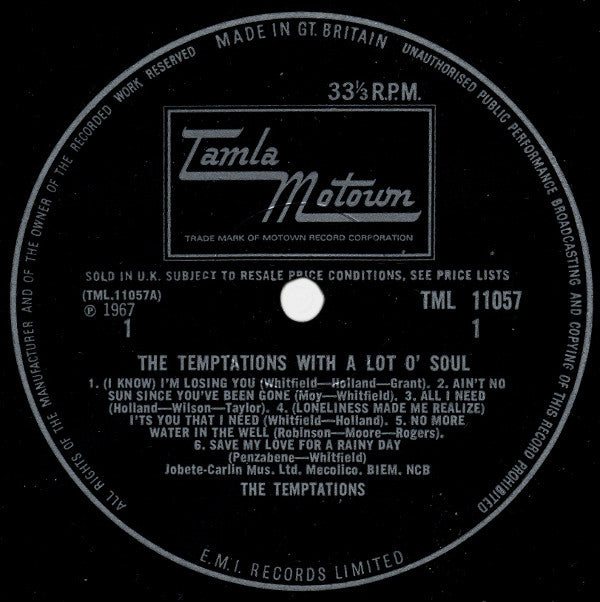The Temptations : The Temptations With A Lot O' Soul (LP, Album, Mono)