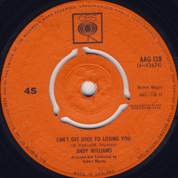 Andy Williams : Can't Get Used To Losing You (7", Single, 3 P)