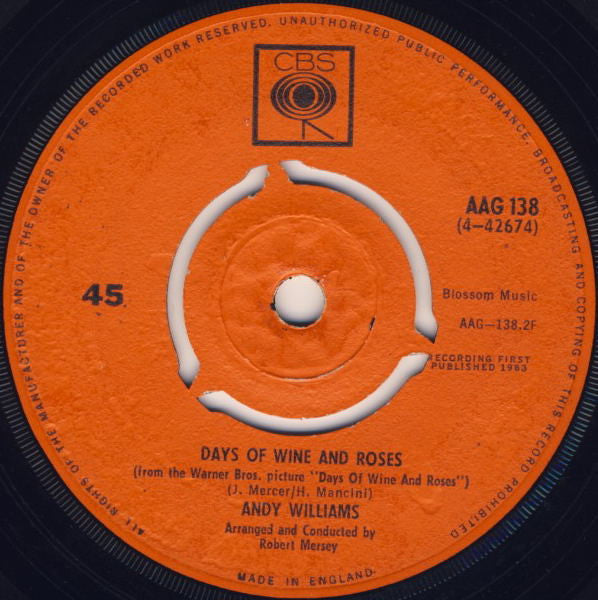 Andy Williams : Can't Get Used To Losing You (7", Single, 3 P)
