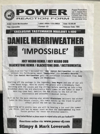 Daniel Merriweather : Impossible (CDr, Single, Promo)
