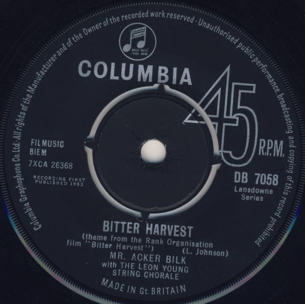 Acker Bilk With The Leon Young String Chorale : Bitter Harvest (7", Single)