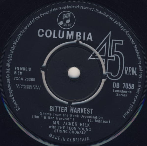 Acker Bilk With The Leon Young String Chorale : Bitter Harvest (7", Single)