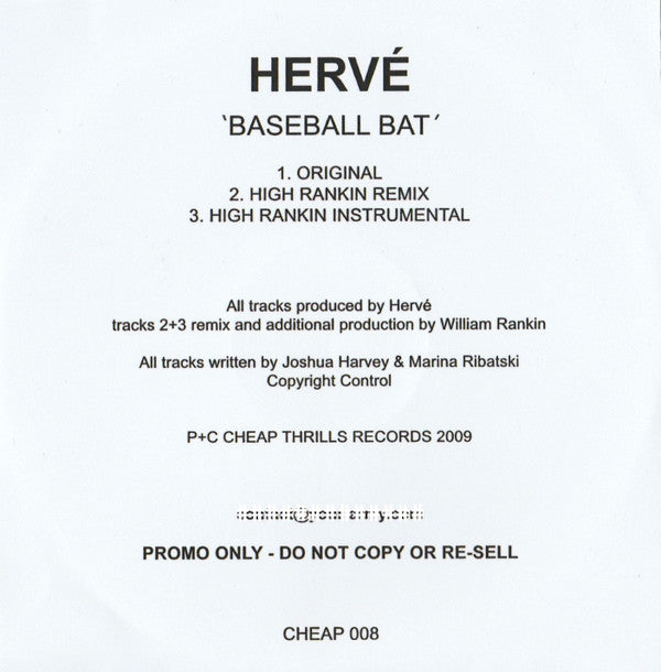 Hervé Featuring Marina Gasolina : Baseball Bat (CDr, Promo)