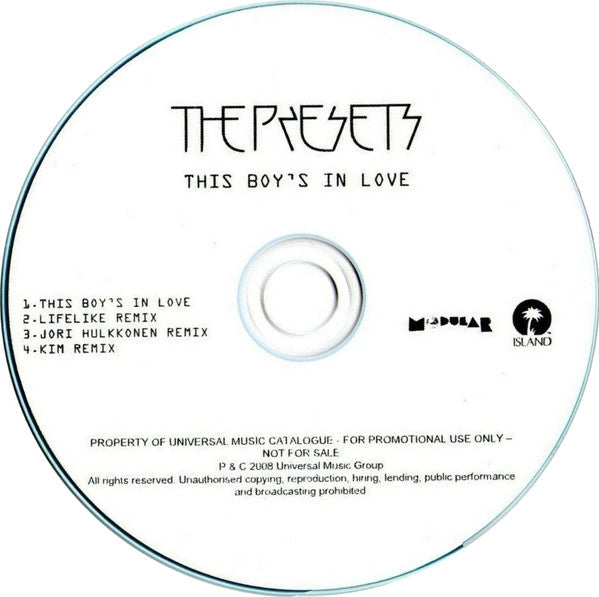 The Presets (2) : This Boy's In Love (CDr, Single, Promo)