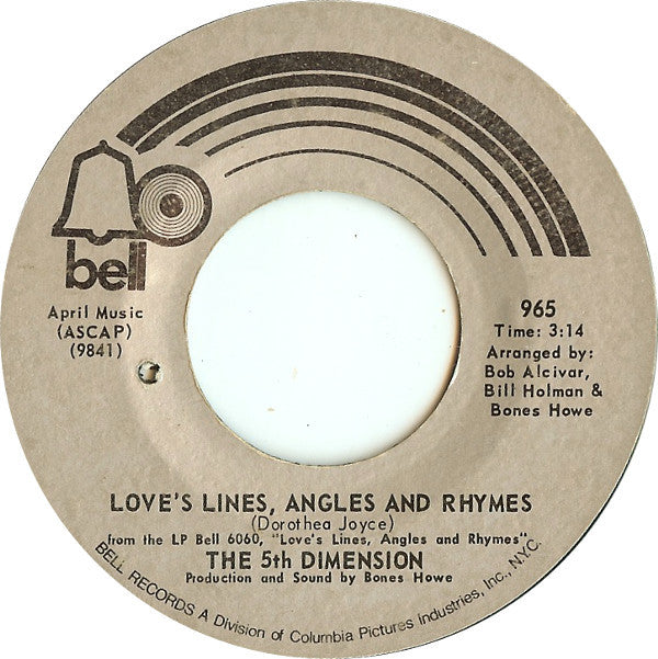 The Fifth Dimension : Love's Lines, Angles And Rhymes / The Singer (7", Single, Pre)