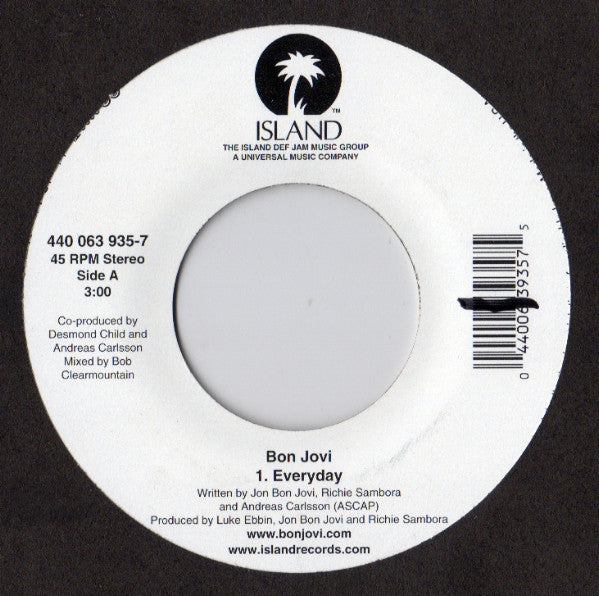 Bon Jovi : Everyday (7", Single, Jukebox)