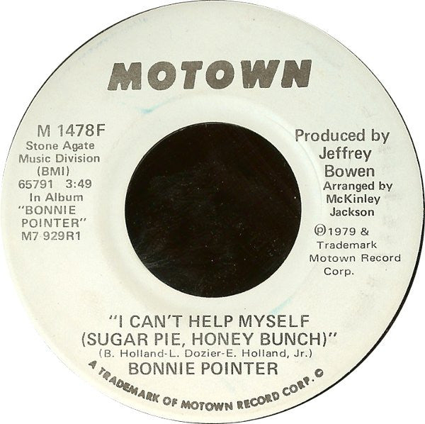 Bonnie Pointer : I Can't Help Myself (Sugar Pie, Honey Bunch) (7", Promo)