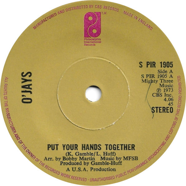 The O'Jays : Put Your Hands Together (7")