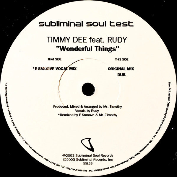 Timmy Dee Feat. Rudy Sandapa : Wonderful Things (12", TP)