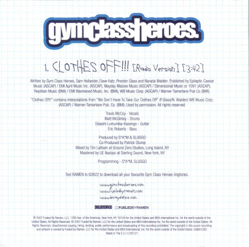 Gym Class Heroes : Clothes Off!!! (CD, Single, Promo)