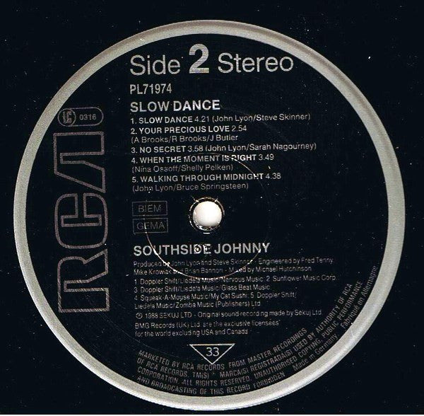 Southside Johnny : Slow Dance (LP, Album)