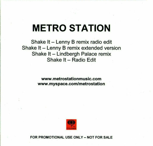 Metro Station : Shake It (CDr, Single, Promo)